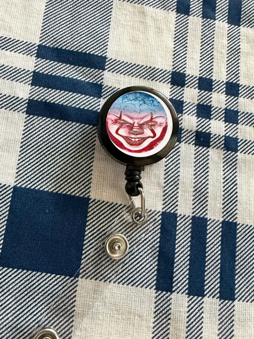 Creepy Clown Retractable Badge Reel - Blue & Red